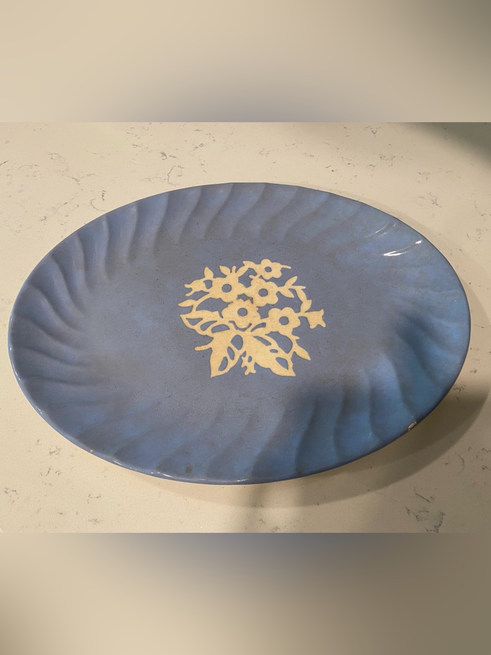 Vintage Blue Floral Ceramic Serving Platter
